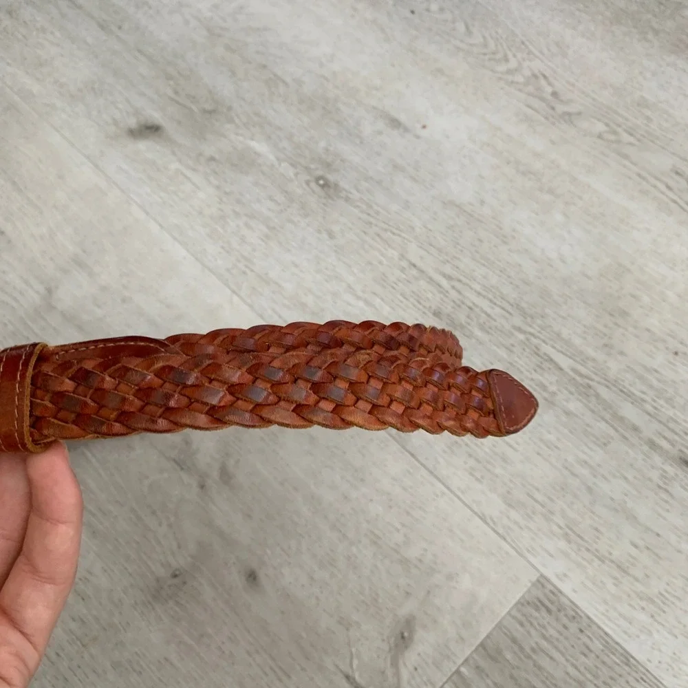 Vintage Cognac Brown Braided Leather Belt Made in Turkey Size M Boho Western